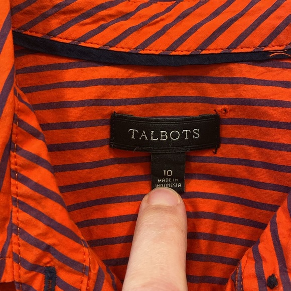 Talbots Long Sleeve Button Down Shirt Red/Navy Stripe Size 10 - Picture 2 of 5